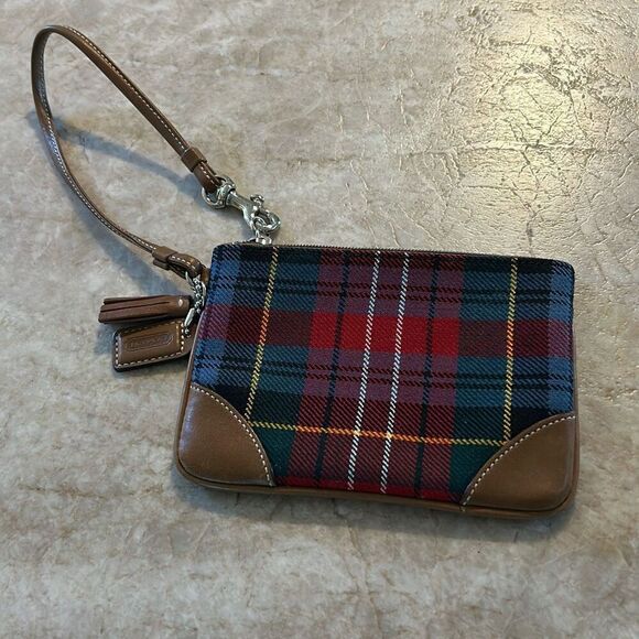 COACH Plaid & Leather Wristlet - Picture 1 of 6